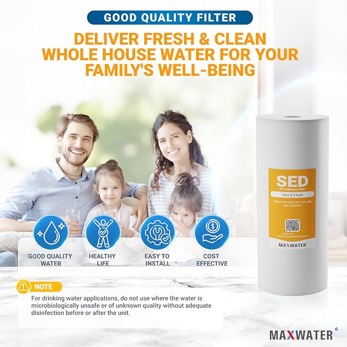 Max Water 1 Micron 10 x 4.5 Whole House Sediment Water Filter Meltblown Polypropylene Well Water Filter Replacement Cartridges for DGD-5005, AP810, SDC-45-1001, GXWH30C, PP10BB (20 Pack)
