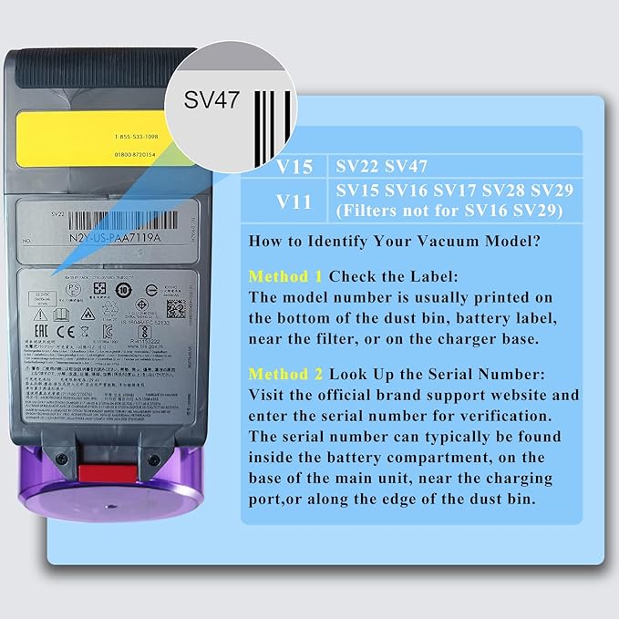 Upgraded 10000mAh V15 Battery Replacement for Dyson V15 Detect/Detect Absolute/ V15s Detect Submarine/ SV22/ SV47/ V11 Click-in Vacuum Cleaners 2 Filters Included
