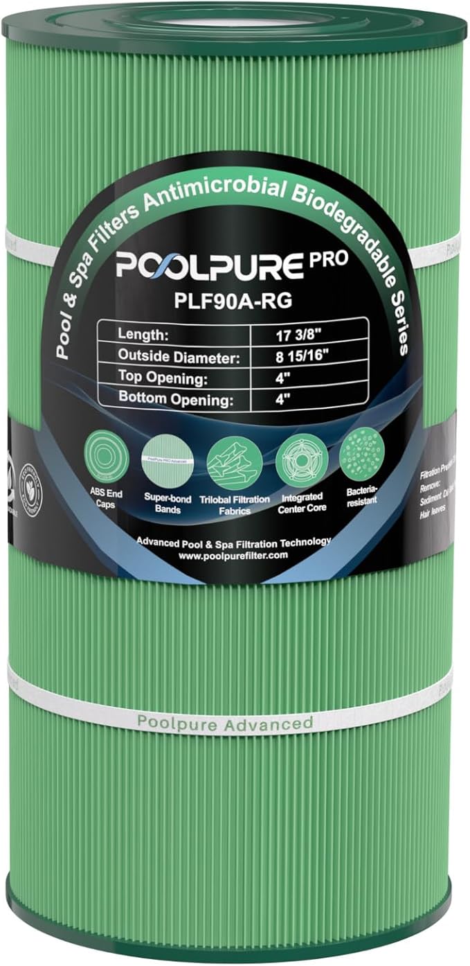 POOLPURE C900 Antimicrobial Pool Filter, Compatible with Hayward C900, CX900RE, Pleatco PA90, Ultral-B6, Unicel C-8409, Filbur FC-1292, Sta-Rite PXC95, Antimicrobial Fabric, LxOD: 17 3/8" x 8 15/16"