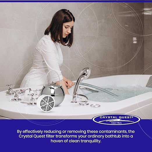Crystal Quest Bath Ball Filter for Tub Faucet, Bathtub Water Filter, BPA-Free Bathtub Filter, Removes Chlorine, Lead & Impurities, Improves Skin, Hair & Nails, with Extra Cartridge - Chrome