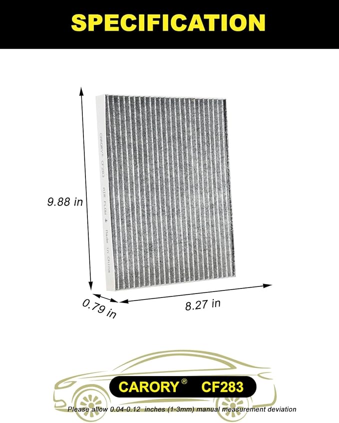 CARORY Cabin Air Filter w/Activated Carbon for Chrysler Pacifica (2017-2025), Grand Caravan (2021-2025), Voyager (2020-2025), OE# 68606186AA, 68597396AA, CF12283, XC10581C, CAF99238C, 68308950 AA