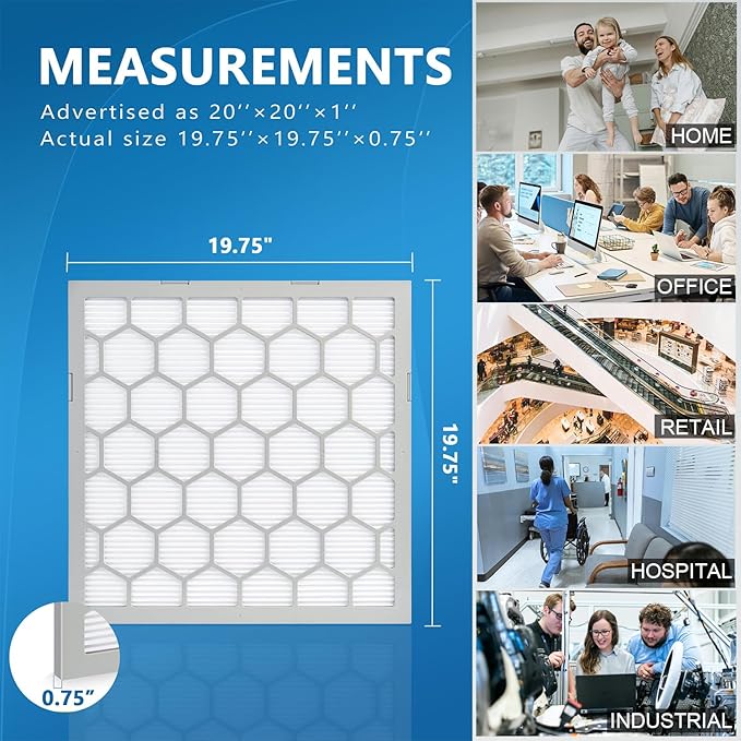 20x20x1 MERV 13 Air Filter,AC Furnace Air Filter,Reusable ABS Plastic Frame, 7 Pack Replaceable Filter Media (Actual Size: 19 3/4" x 19 3/4" x 3/4")