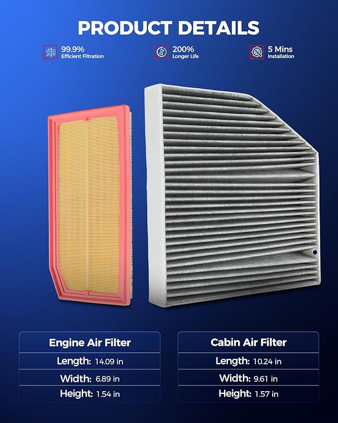 KAX Engine & Cabin Air Filter Kit, Replacement for Mercedes-Benz GLC300 2020-2023 2.0T, C300 2019-2023 2.0T, Replace# CA12800 CF11855