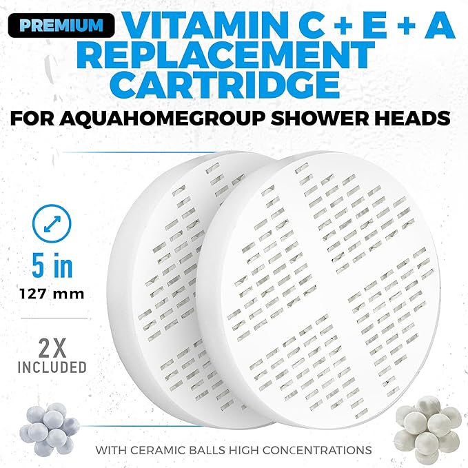 AquaHomeGroup Vitamin C + E + A Shower Filter Cartridge 2-Pack - Reduces Chlorine and Chloramine - Supports Skin, Hair and Nail Health