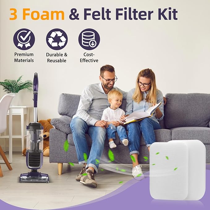 3 Pack ZU102 Foam Filter for Shark Pet ZU100, Pet Pro ZU60, ZU62, Pet Plus NV251, NV255, Swivel Pro NV150, NV151 Upright Vacuum Replacement Parts, Part 1238FT60 1239FT60