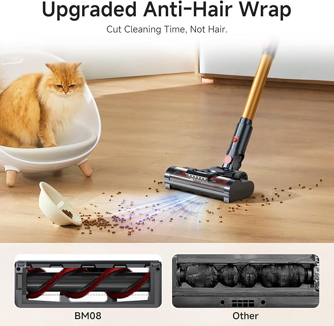Cordless Vacuum Cleaner, 550W/50Kpa/70Mins Cordless Vacuum Cleaners for Home with Smart Auto Mode/LED Touch Display, Self-Standing Stick Vacuum Rechargeable, Vacuum Cleaner for Pet Hair/Carpet/Floors