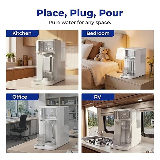 Countertop Reverse Osmosis System, Hot & Cold Water RO Filter, 7-Stage Filtration with Mineralization, Installation-Free Water Purifier with Autofill Pitcher, 3:1 Pure-to-Drain, TDS Reduction