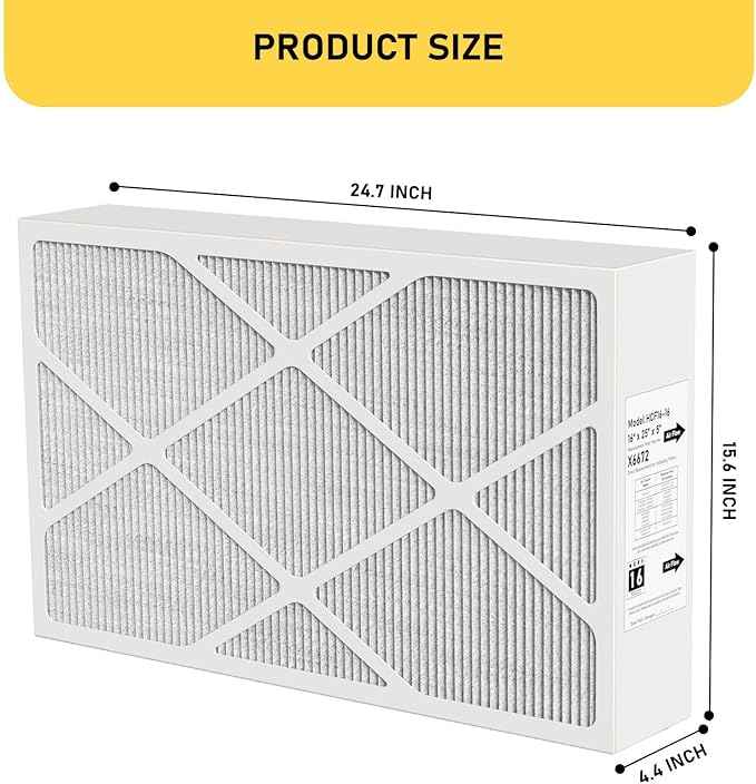X6672 16x25x5 MERV 16 Filter Compatible with Lennox X6672 Merv 16 Home Furnace Filter for HVAC System, Part Number HCF16-16, (Actual Size: 15.75 x 24.75 x 4.37 In), 2 Pack