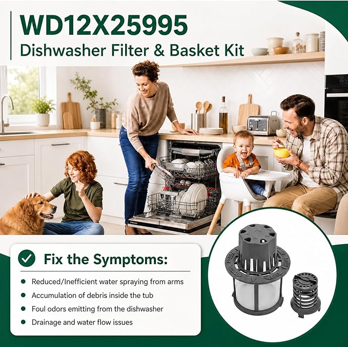 WD12X25995 Ultra Fine Filter and Basket Assembly Compatible With GE/Hotpoint/Haier Dishwashers, Replace AP6989426 PS16217023 EAP16217023 Dishwasher Filter Replacement Part CDT888P2V1S1 CDT805M5N2S5