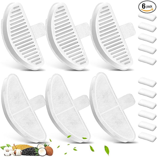 6 Pack Replacement Filters & 12 Pack Filter Sponges for 67oz/2L Wireless Automatic Pet Fountain, BFLICROY Cat Water Fountain Filter, Pet Water Fountain Filters with 6 Layers Filtration System
