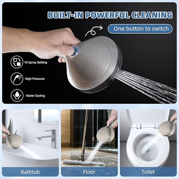 All Metal Rain Shower Head, 10” High Pressure Rainfall Shower Head with Handheld, 5" Large Handheld Showerhead Powerul Wash 10-Spray, 16" Shower Extension Arm Adjustable Height/Angle, Brushed Nickel