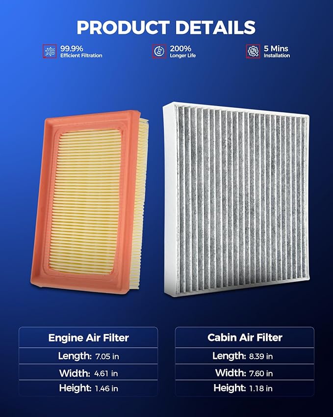 KAX Engine & Cabin Air Filter Kit, Replacement for Toyota Prius C 2012-2019, Prius (Before 10/2015) 2016, Replace# CA11426 CF10285