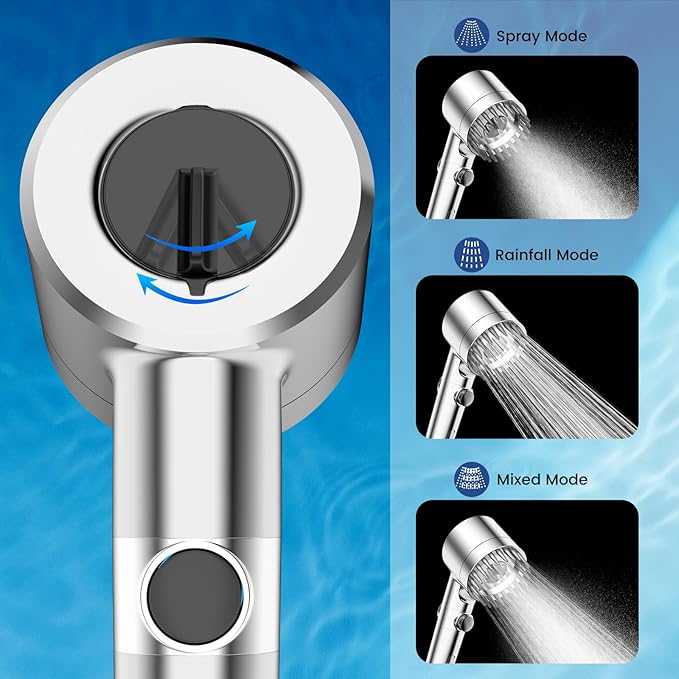 PWERAN Filtered Shower Head with Handheld, 3+1 Spray Modes High Pressure Shower Head with 3-PCS Filters for Hard Water Remove Chlorine, Detachable Showerhead with ON/OFF Switch for Pet Bath (Chrome)