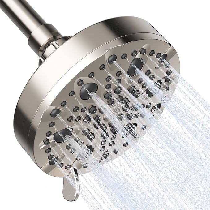OFFO Shower Head, High Pressure Shower Head with Pause Mode, 9 Mode Fixed Showerheads for Strong Water Flow & Relaxing Shower Experience, Brushed Nickel