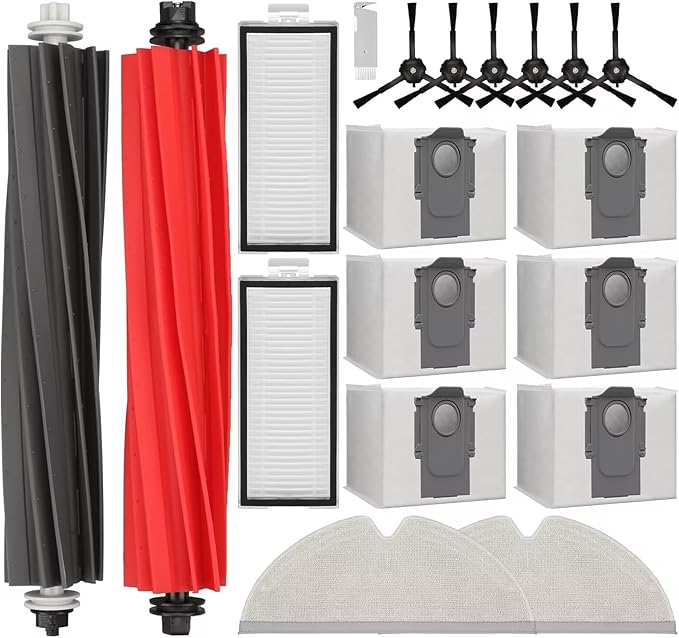 Replacement Parts Fit for Roborock Q5 Pro/Pro+(Plus) / Max+(Plus)/ DuoRoller+(Plus), Q8 Max/Max+(Plus) Robot Vacuum. Dual Main Roller Brush, HEPA Washable Filter, Dust Bag, Mop
