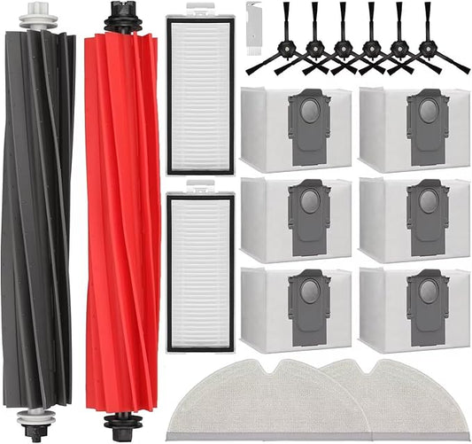 Replacement Parts Fit for Roborock Q5 Pro/Pro+(Plus) / Max+(Plus)/ DuoRoller+(Plus), Q8 Max/Max+(Plus) Robot Vacuum. Dual Main Roller Brush, HEPA Washable Filter, Dust Bag, Mop