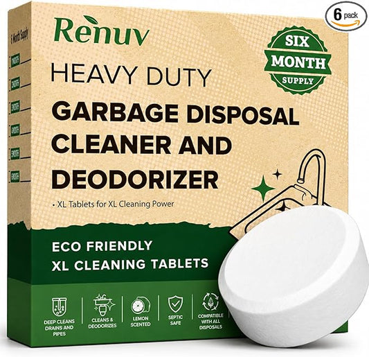 Renuv® Garbage Disposal Cleaner and Deodorizer Tablets Drain Freshener, Deodorizer, Cleaner for Garbage Disposer Cleaners (6 XL Tablets - 6 Months Supply)