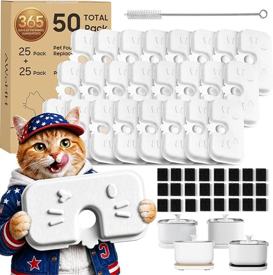25+25 Pack Cat Water Fountain Filters Compatible with PETLIBRO Dockstream Water Fountain PLWF106/116/115/105/005, 1-year Set of Replacement Filters for Pet water fountain (25 Filters + 25 Sponges)