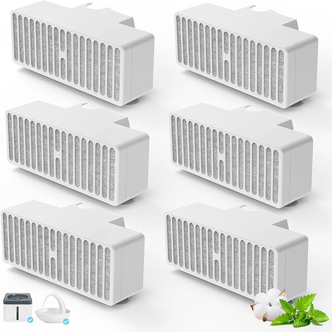Cat Water Fountain Filters, T-Shaped Suction Cup Replacement Filters for 80oz swan Automatic Pet Fountain Dog Water Dispenser, 6 Pack