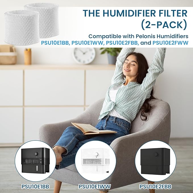 Humidifier Filter PSU10E1BB (2 Pack), Humidifier Wicking Filter Replacement Compatible with Pelonis Humidifier PSU10E1BB, PSU10E1WW, PSU10E2FBB and PSU10E2FWW