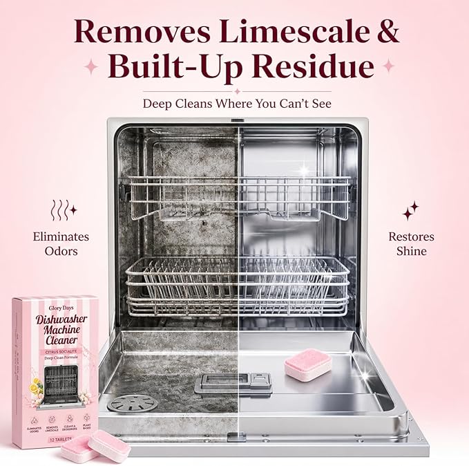 Dishwasher Cleaner And Deodorizer Tablets - 1 Year Supply Lemon Citrus Dishwasher Cleaning Tablets - Deep Cleaning Removes Limescale and Odors - Eco-friendly Dish Washer Machine Cleaner - Septic Safe
