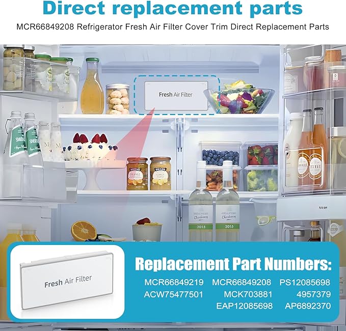 MCR66849208 & MCR66849219 Refrigerator Air Filter Cover Decor – Compatible with LG LMRS28596D, LMXS28626S, LFXS28968D Replaces 4957379, AP6892370, PS12085698, ACW75477501, MCK703881