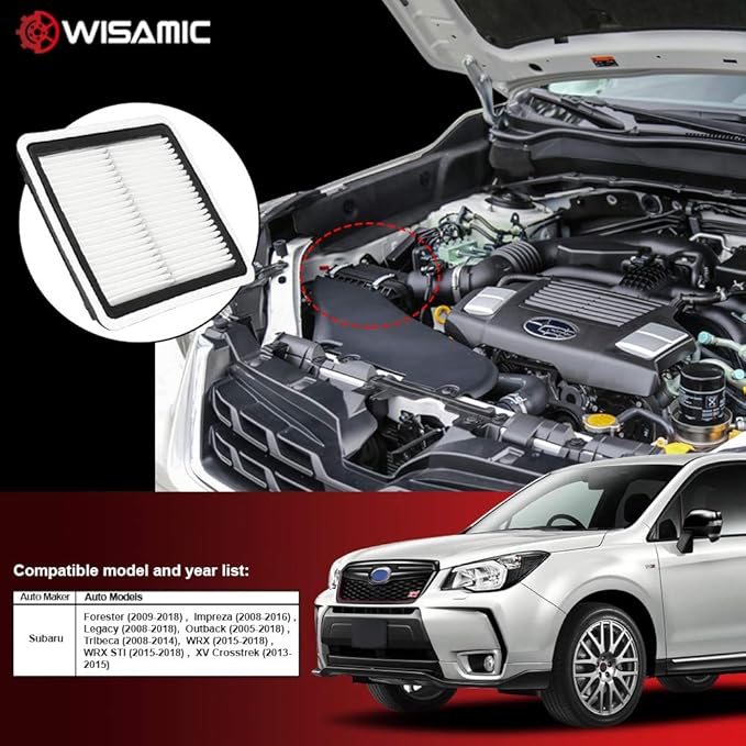 WISAMIC Engine Air Filter Compatible with Subaru: Outback(2005-2018), Forester(2009-2018), Legacy(2008-2018), WRX(2015-2018), XV Crosstrek (2013-2015), Tribeca(2006-2014), WM997, Replace CA9997