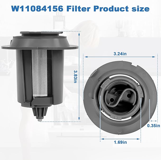 W11084156 Dishwasher Circulating Pump Filter Replaces W10713298 and PS12070547, Compatible with Whirlpool Kenmore KitchenAid, Suitable for 221.4815N, 612, KDPM354GBS0, KDTM404ESS1 Etc