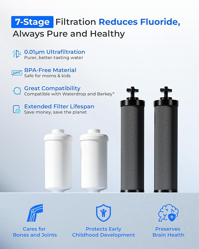 [Ultrafiltration] Waterdrop Gravity Water Filter, Replacement for Berkey®, Purewell®, BB9-2® Black Filters & PF-2® Fluoride Filters, Waterdrop Gravity Water Filter System, NSF/ANSI 372 Standard