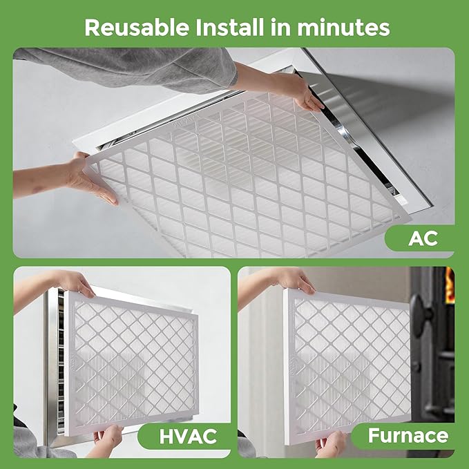 Reusable Air Filter Kit, MERV 8, Compatible with AC & Furnace System, Reusable & Washable 1 ABS Plastic Frame & 5 Replaceable Filter Media. (20x20x1in)