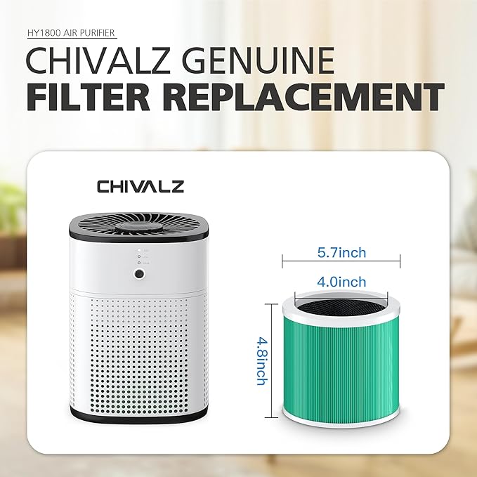 CHIVALZ Genuine HY1800 Air Purifier Replacement Filter, 3-in-1 Filtration, High-Efficiency Activated Carbon, True HEPA Filter (2 Pack)