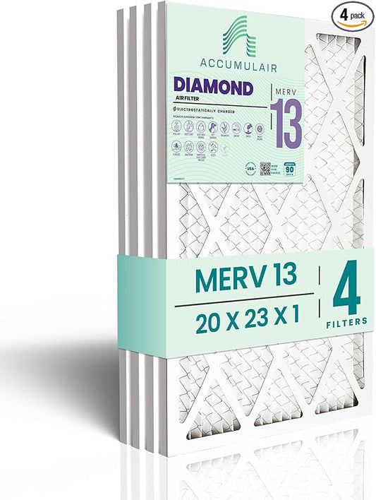 Accumulair Diamond 20x23x1 MERV 13 HVAC Air Filter (4-Pack) | Replacement Air Filter for AC and Furnace | Made in USA | Actual Size 20.0 x 23.0 x 0.75