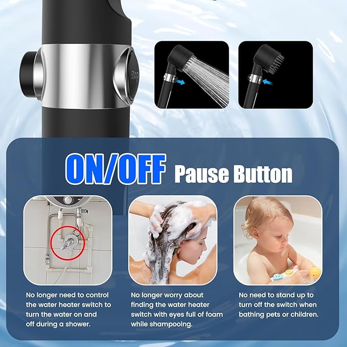 PWERAN Filtered Shower Head with Handheld, 3+1 Spray Modes High Pressure Shower Head with 2-PCS Filters for Hard Water Remove Chlorine, Detachable Showerhead with ON/OFF Switch for Pet Bath (Black)