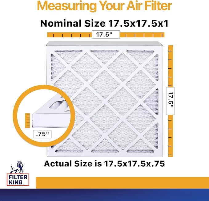 Filter King 17.5x17.5x1 Air Filter (MERV 13) (4-Pack) Dust & Allergy Control AC Furnace Filters, MADE IN USA, HVAC, Pleated, Electrostatic (Actual Size: 17.5 x 17.5 x .75)