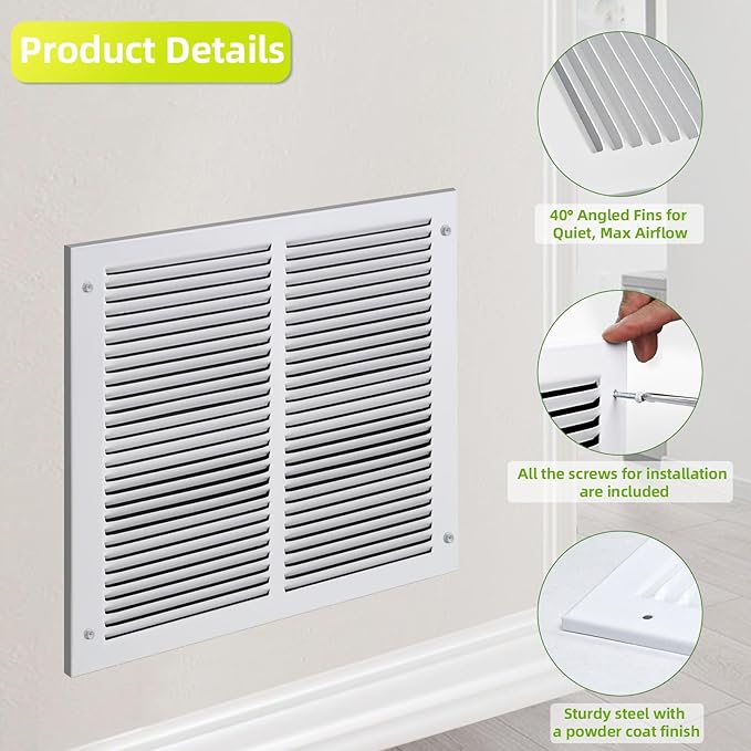 24"Wx8"H Duct Opening Return Air Grille,Air Return Vent Cover Grill for Sidewall and Ceiling,Solid Steel AC Vent Cover HVAC Cold Air Intake Grille Without Filter House,Outer Dimension:25.75WX9.75"H