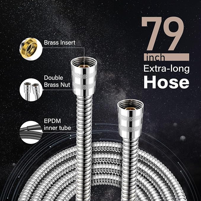 Filtered Shower Head 7 Spray Mode High Pressure Shower Head with Handheld Water Softener Filters Beads,79" Long Hose,Built-in Power Wash Mode (7 Modes, Chrome)