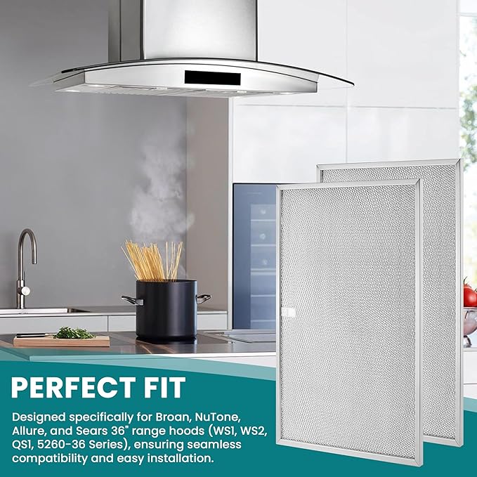 BPS1FA36 Aluminum Range Hood Filter 11-3/4" X 17-1/4" X 3/8" Compatible With B-roan Range Hood Filter 36" WS1 & QS1 & WS2 Series and Sears 5260-36" Series by AMI PARTS (2 Packs)