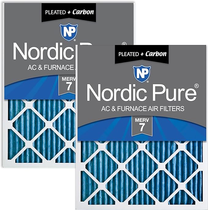 Nordic Pure 12x24x1 (Actual Size: 11 1/2 x 23 1/2 x 3/4) Pleated Air Filters MERV 7 Plus Carbon 2 Pack