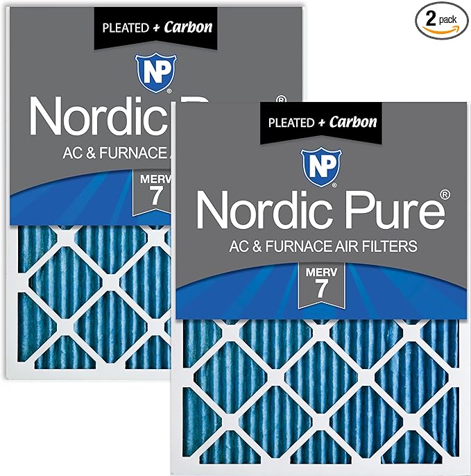 Nordic Pure 20x25x1 (Actual Size: 19 1/2 x 24 1/2 x 3/4) Pleated Air Filters MERV 7 Plus Carbon 2 Pack