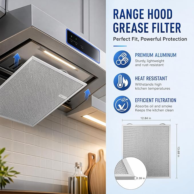 2 Pack Range Hood Grease Filter Fit for Broan Nutone, 12.84 x 13.69 x 0.38 Inch Range Hood Aluminum Mesh Vent Filter Replace S99010436 99010436 BKSA130WW