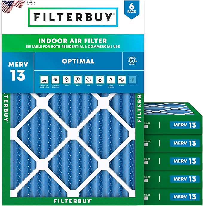 Filterbuy 30x32x2 Air Filter MERV 13 Optimal Smoke & Allergy Defense (6-Pack), Electrostatic Pleated HVAC AC Furnace Filters Replacement, Made in USA (Actual Size: 30.00 x 32.00 x 1.75)