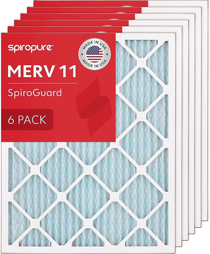 SpiroPure 18X22X1 MERV 11 Pleated Air Filters (6 Pack)