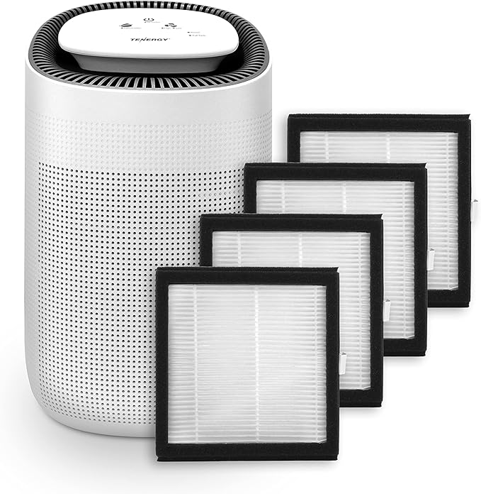 Tenergy Sorbi Dehumidifier w/Air Purifying Function and 3-Pack Replacement H13 Medical Grade Hepa Filter, Ultra-Quiet, Adjustable Air Speeds, and Touch Control