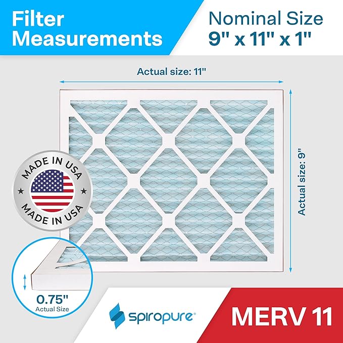 SpiroPure 9x11x1 MERV 11 Pleated Filter Air Filters (6 Pack)