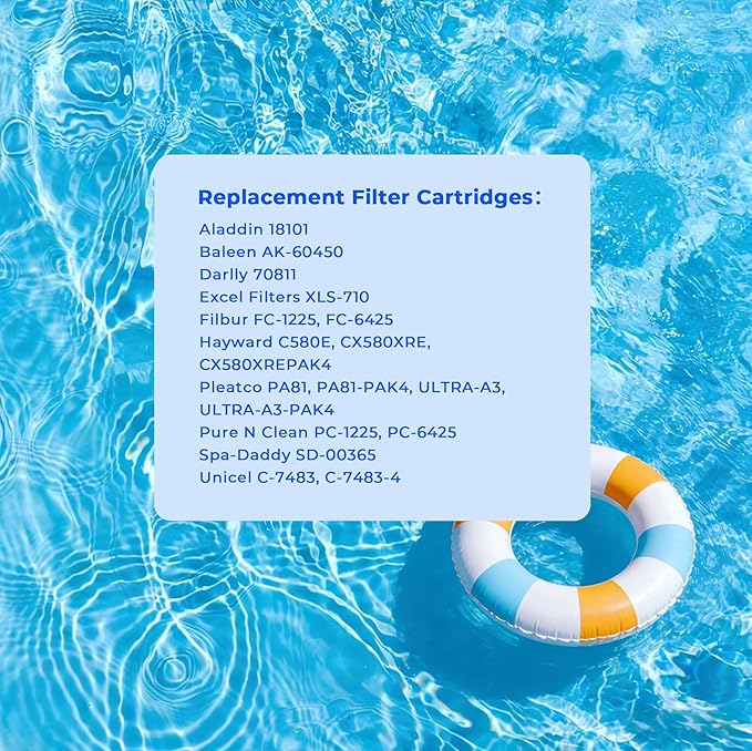 CX580XRE Pool Filter Cartridges, Compatible with Hayward SwimClear C3000, C3020, C3025, C3030, Hayward C580E, CX580XREPAK4, Pleatco PA81, PA81-PAK4, Filbur FC-1225, Unicel C-7483, 4 Pack