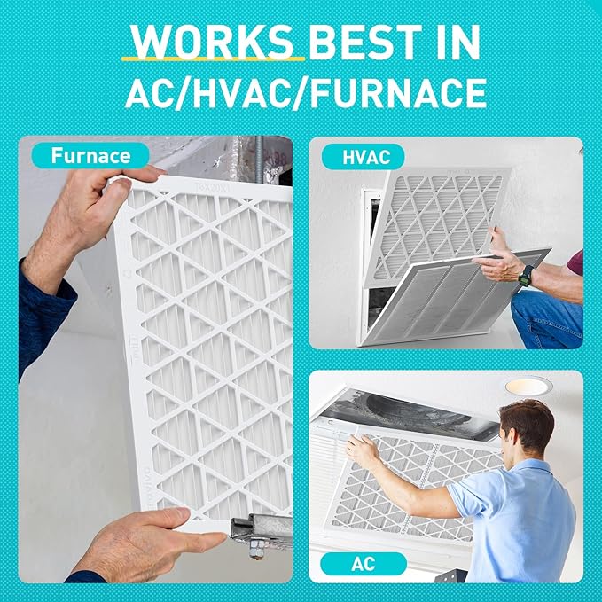 16x20x1 MERV8 Refillable Air Filter Starter Kit, 1 Reusable Foldable Frame ＆ 6 Refills, Perfect for Most AC HVAC Furnace Devices, Actual Size 15.75x19.75x0.75in