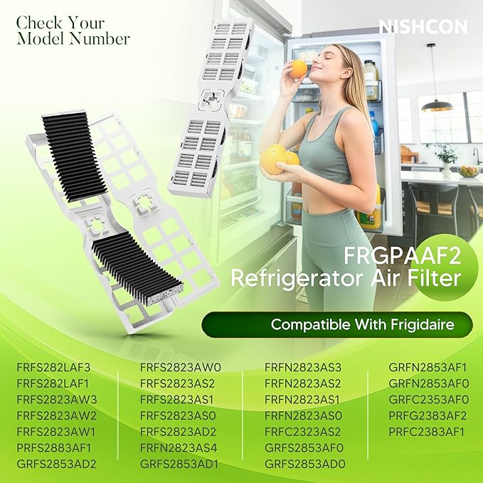 FRGPAAF2 Refrigerator Air Filter Replacement Fit for Frigidaire Gallery Air Filters PureAir AF-2, FRFC2323AS, FRFG2323AF, FRFC232LAF, FRFC233LAF, GRMG2272BF, PRFS2883AF, PRFC2383AF, 9 Packs by NISHCON
