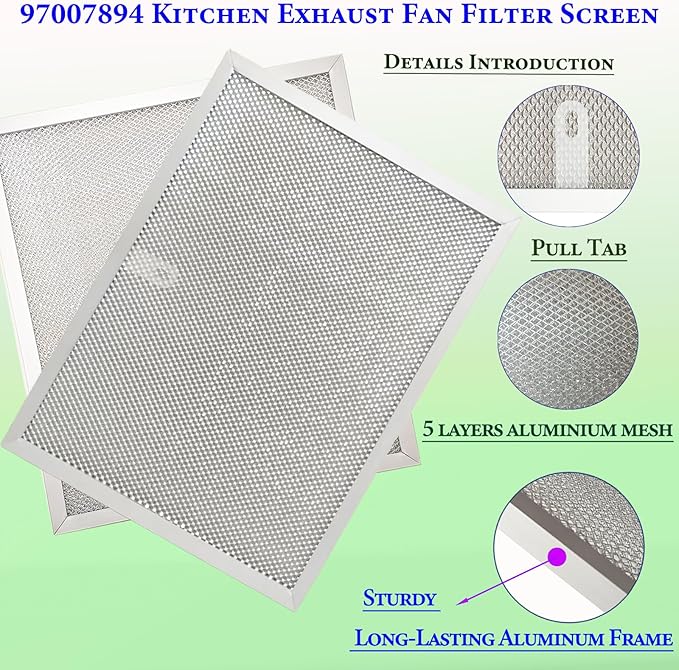 2-Pack upgraded Stove Hood Vent Filters 97007894 kitchen vent hood filter 9.9" x 11.7" Fit's Bro-an Range Hood Filter Replacement and Nutone Kitchen Exhaust Fan Filter Screen