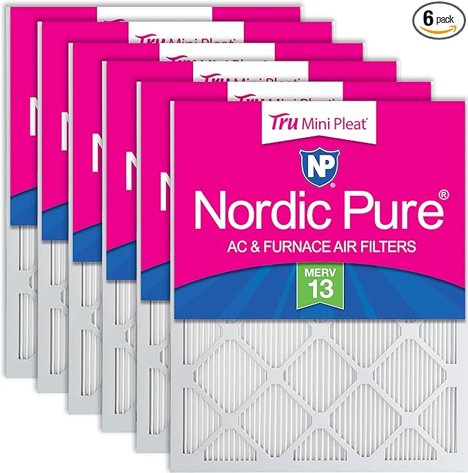 Nordic Pure 10x20x1 (Actual Size: 9 1/2 x 19 1/2 x 3/4) Tru Mini Pleat MERV 13 AC Furnace Air Filters – 2.5X More Media for Longer-Lasting, High-Efficiency Filtration - 6 Pack