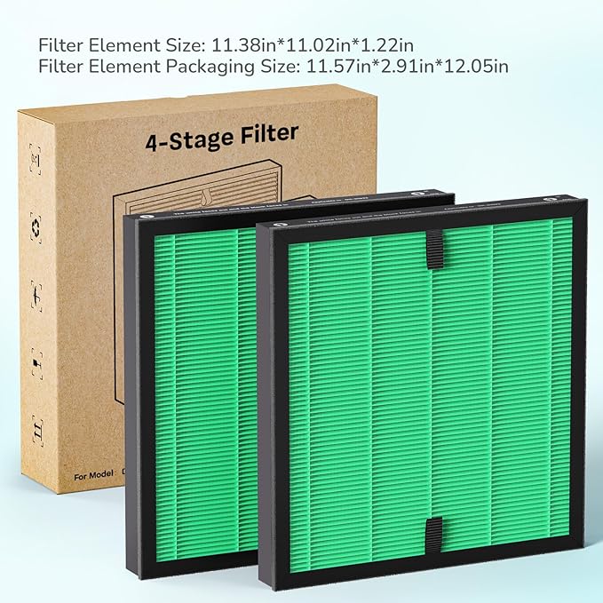 2 Pack Pet-Care Filter for DH-JH023 Air Purifier|4-in-1 Replacement Filter with PetFocused Layer Efficient Activated 99.97% of Aller-gen Pollen Pet Dander Odors More, Pet-Care Green Filter
